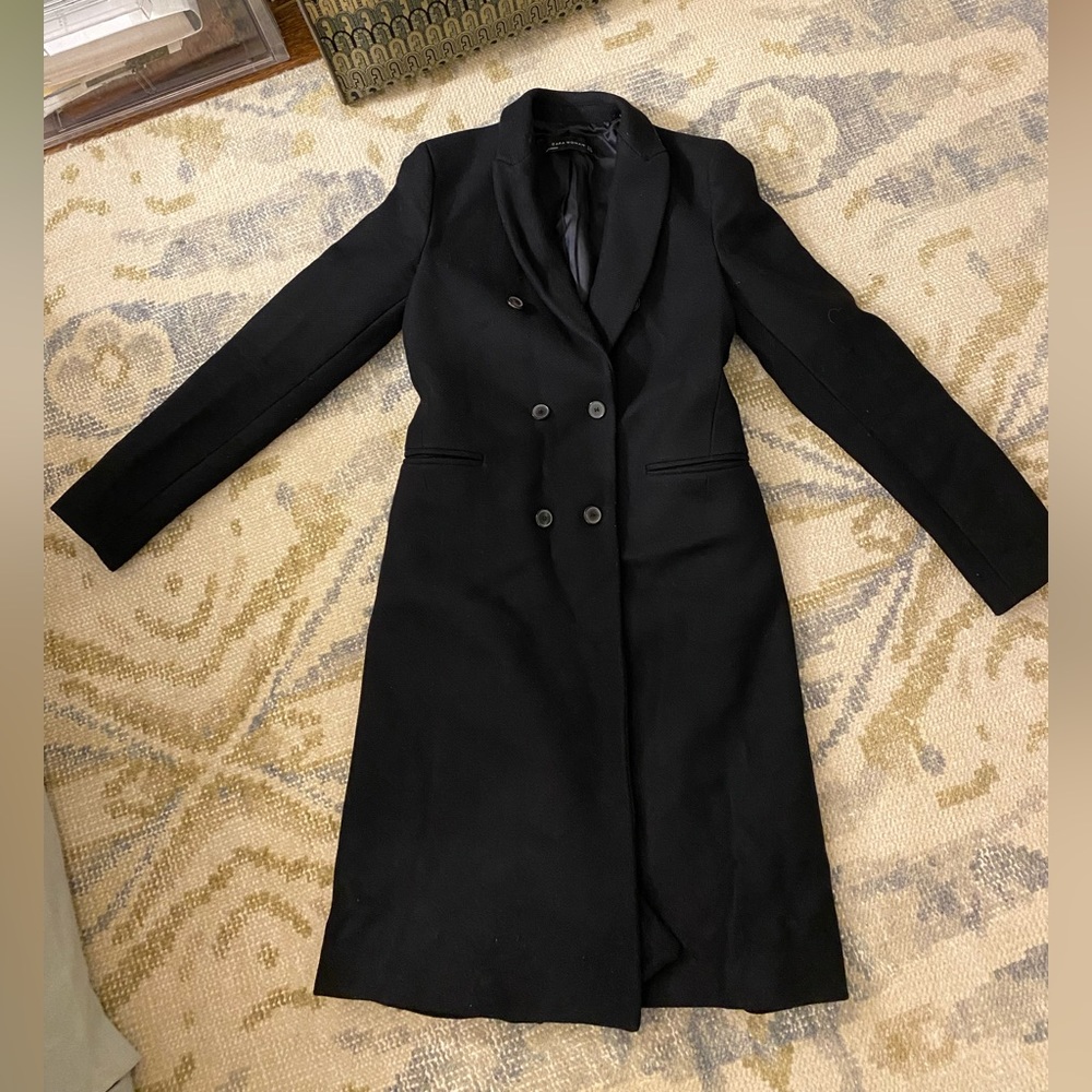 Zara Woman Black Slim Fit Double Breasted Coat